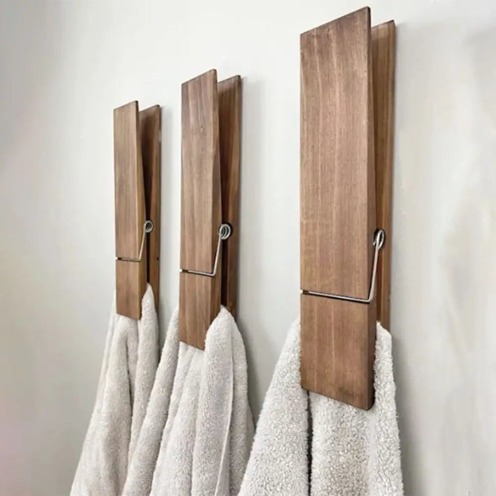 TowelGrip | Houten wasknijper handdoekhouder - moderne badkamerhaak
