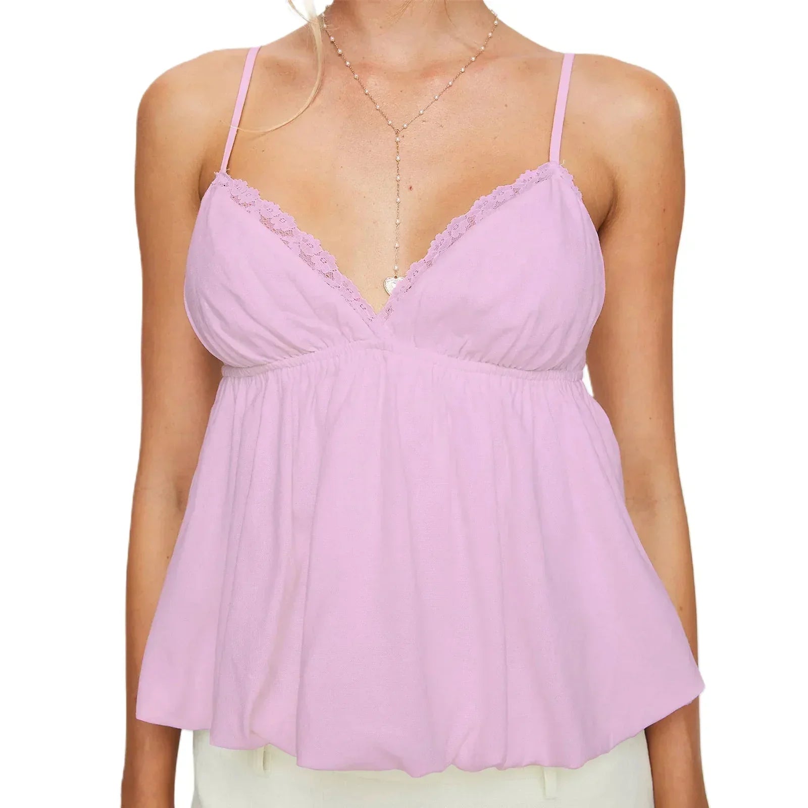 Vaine | Tanktop met kanten rand voor dames - Soepelvallende mouwloze zomertop