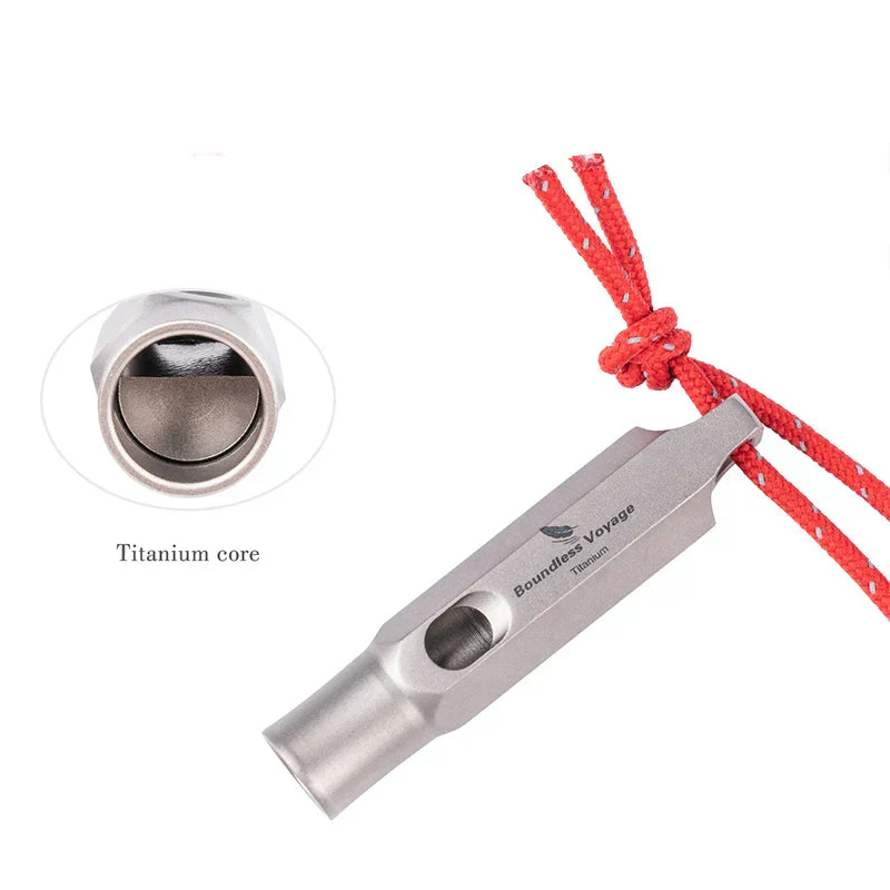 EchoTitan | Titanium noodfluitje – Overleven, outdoor, veiligheid, wandelen, kamperen, hoogfrequent alarm