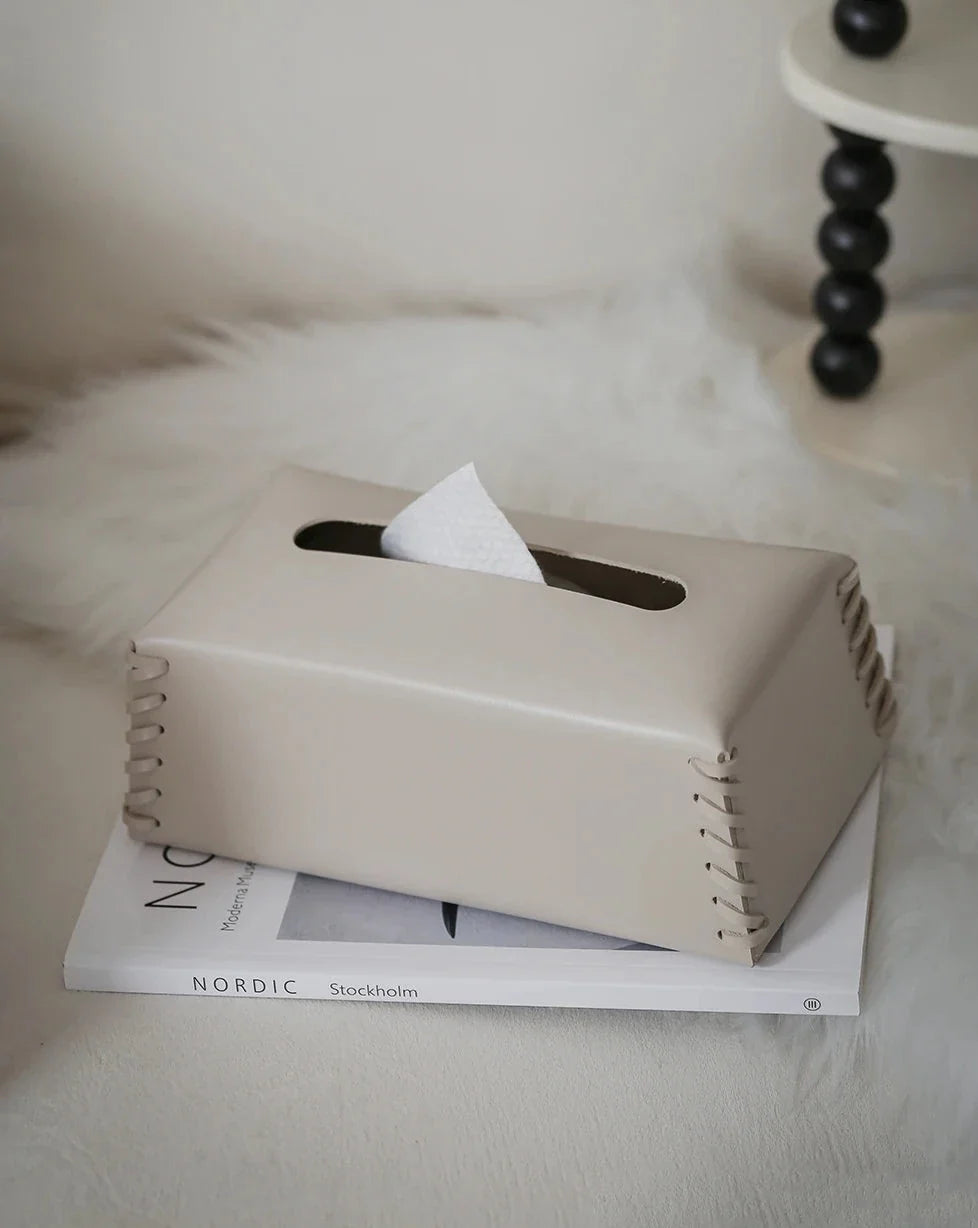 WoveLux | Luxe geweven lederen tissuehouder voor stijlvolle thuis- en kantoorinrichting