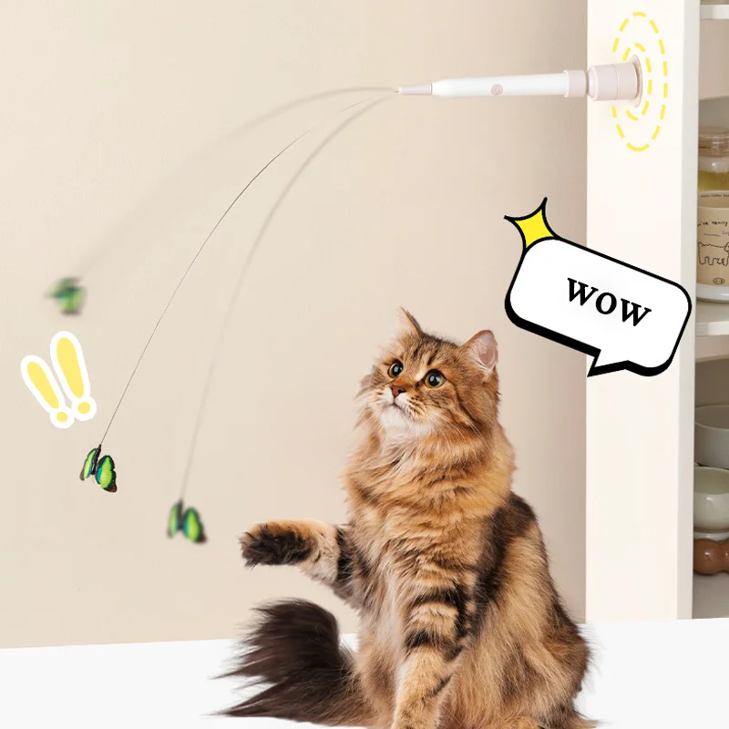 PureWing | Interactief dansend vlinderspeeltje – batterijgevoede fladderende vleugels, leuk speelgoed voor katten