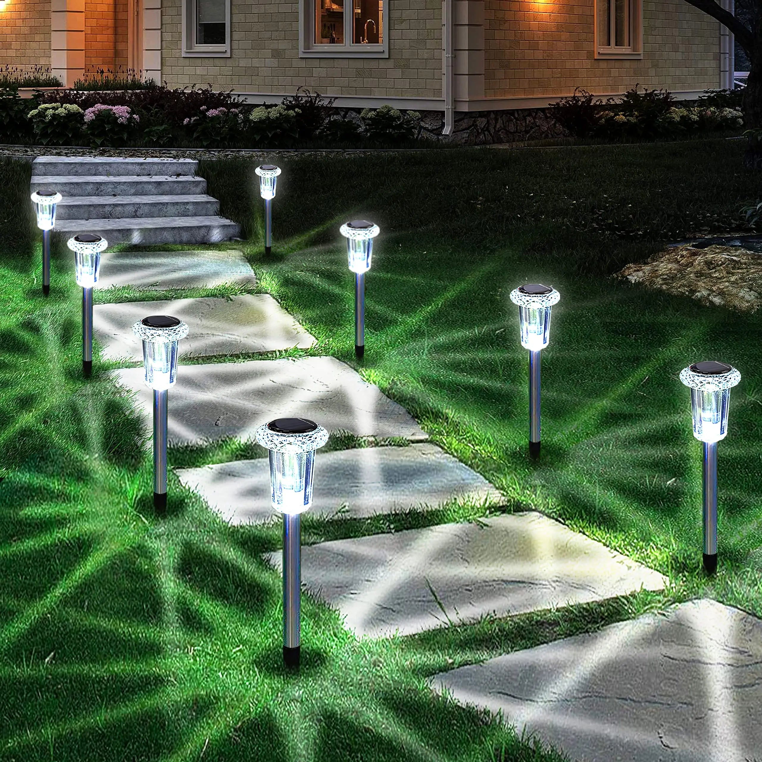 GlowStep | Padverlichting op zonne-energie - LED-buitenverlichting voor tuinpaden, waterdicht, energiebesparende lampen