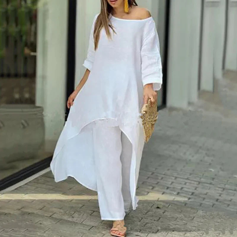 Drina | Tweedelige katoen-linnen set voor dames – Casual zomerse outfit