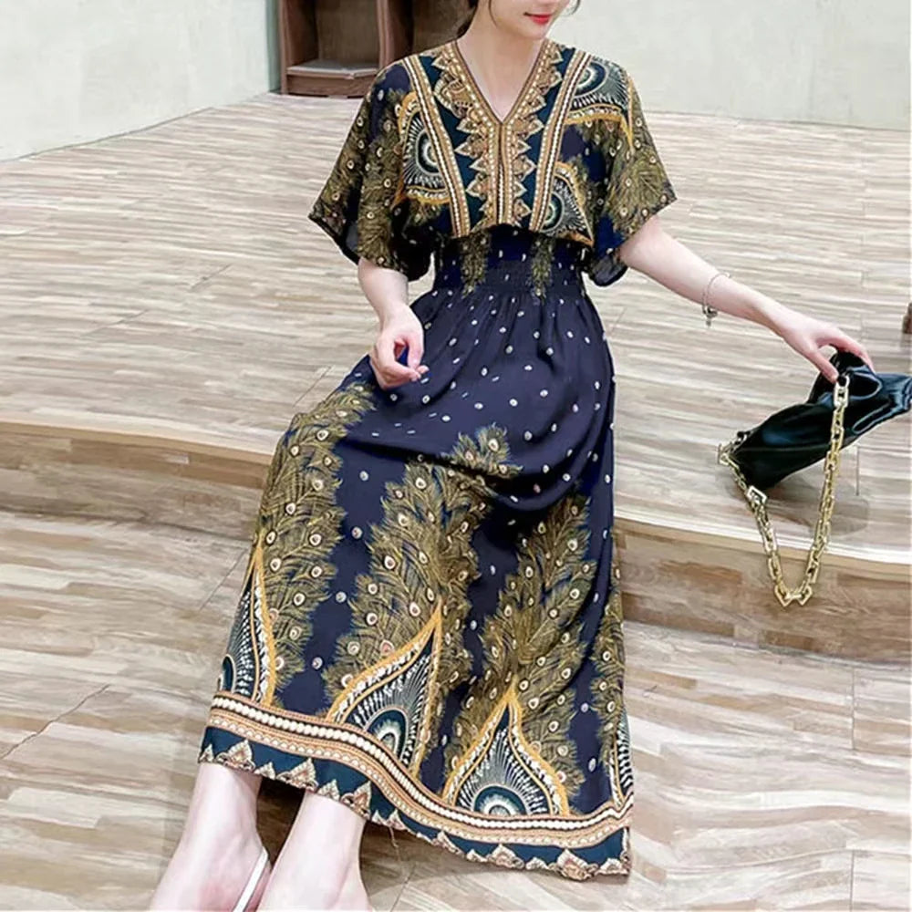 Morya | Boho-lange jurk voor dames – Casual maxi-zomerjurk met print