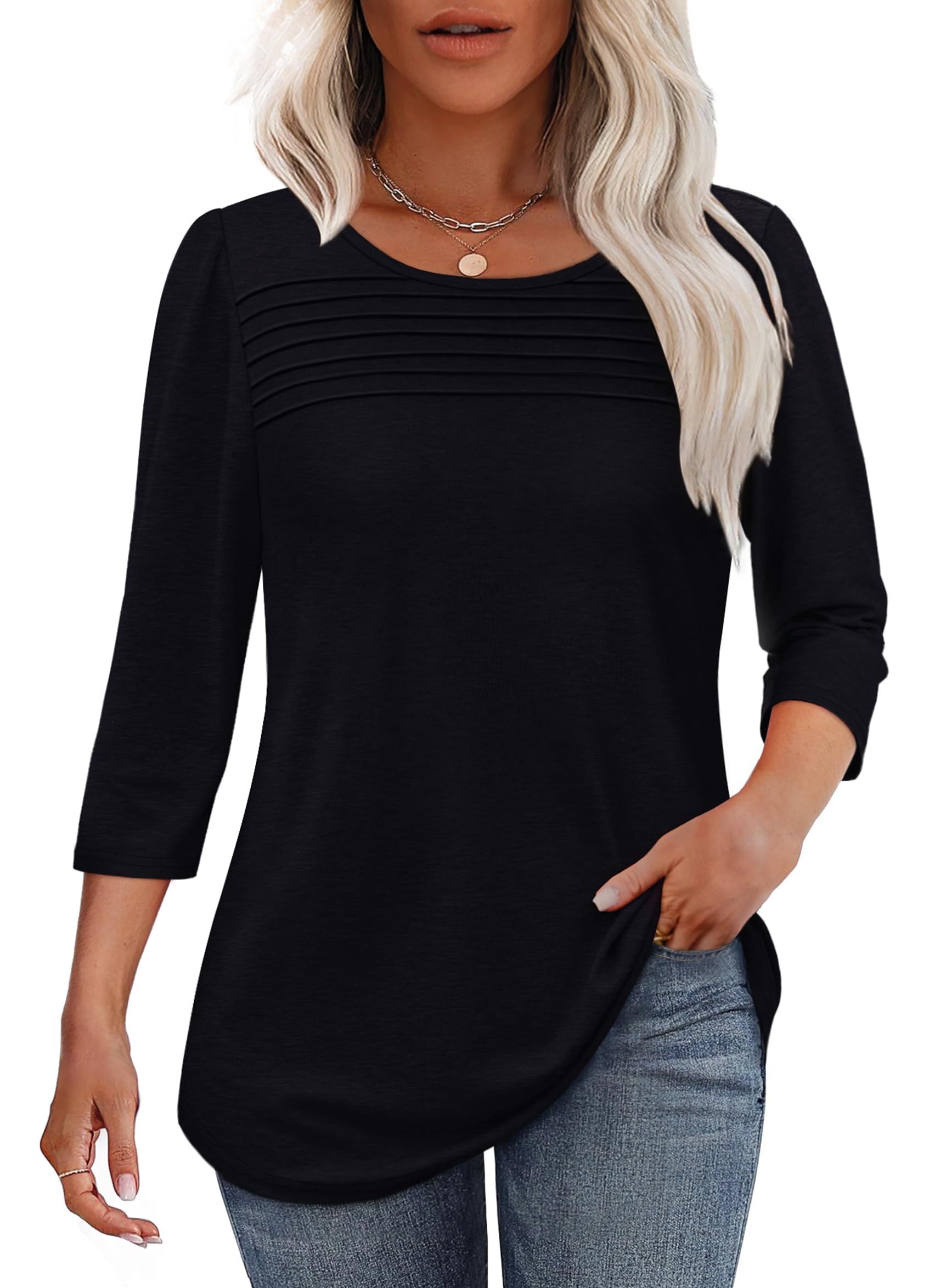 Nemi | Stijlvolle plooibluis voor dames – Elegante casual blouse met lange mouwen