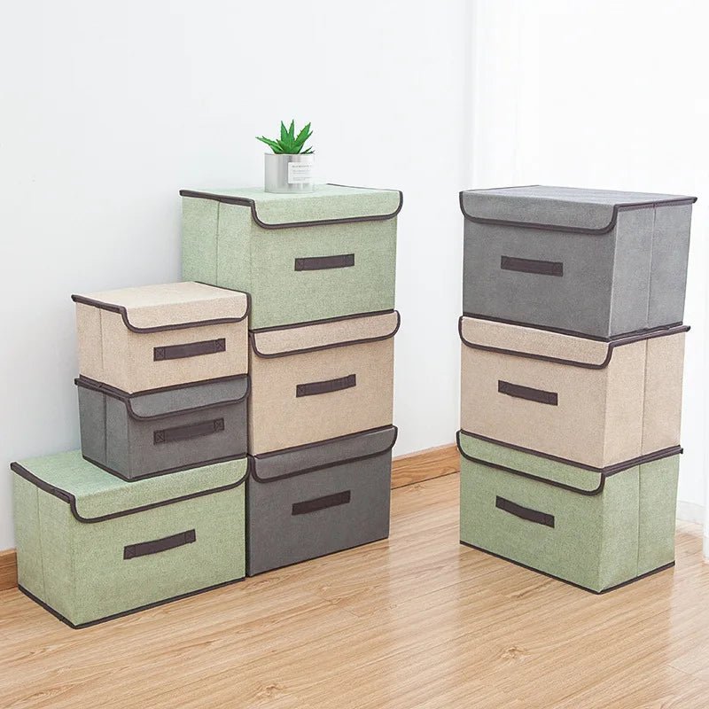 FoldaBox | Opvouwbare opbergbox met deksel – inklapbare stoffen opbergmand, kledingkast organizer