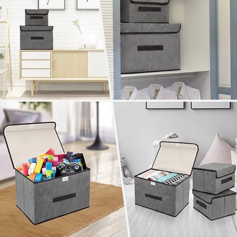 FoldaBox | Opvouwbare opbergbox met deksel – inklapbare stoffen opbergmand, kledingkast organizer