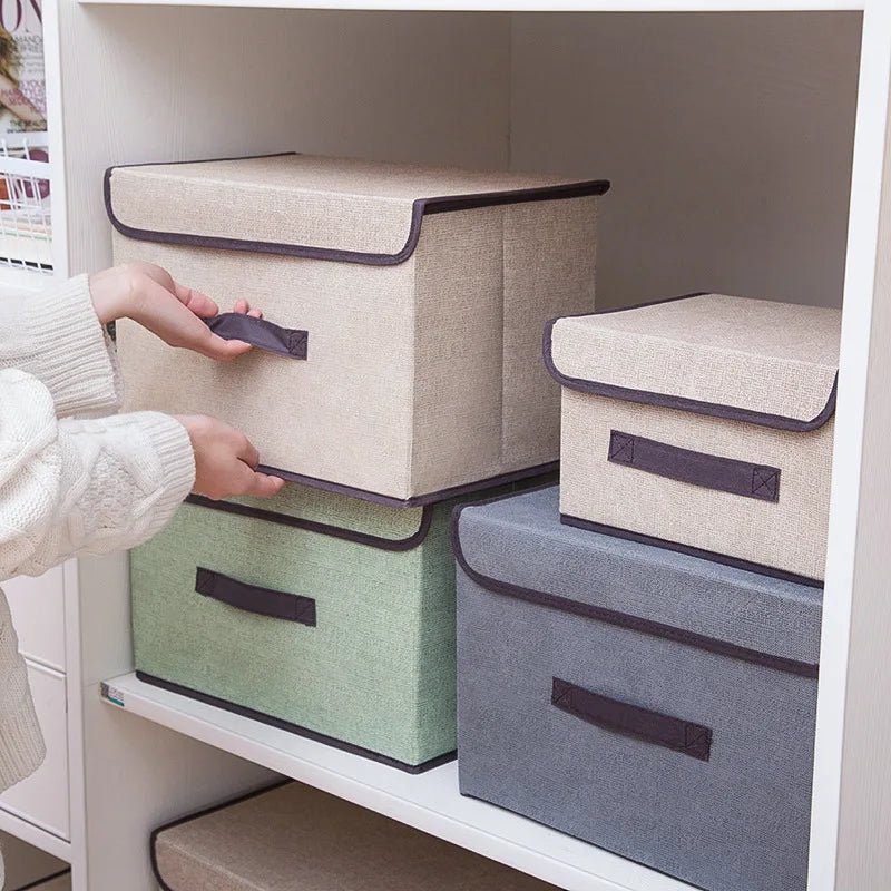 FoldaBox | Opvouwbare opbergbox met deksel – inklapbare stoffen opbergmand, kledingkast organizer