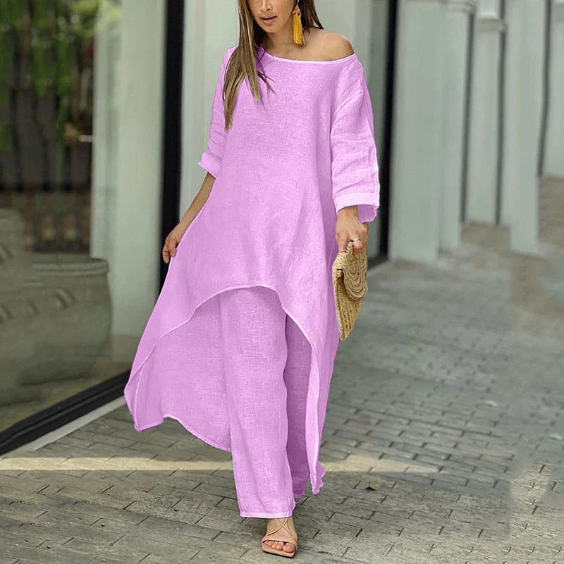 Drina | Tweedelige katoen-linnen set voor dames – Casual zomerse outfit