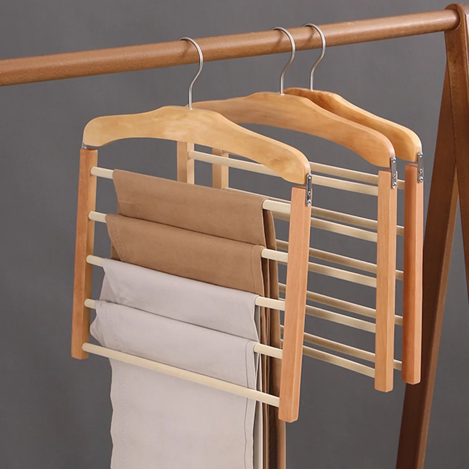 TierHang | Meerlaagse houten broekenorganizer – ruimtebesparende hanger, kreukvrije broekenrek