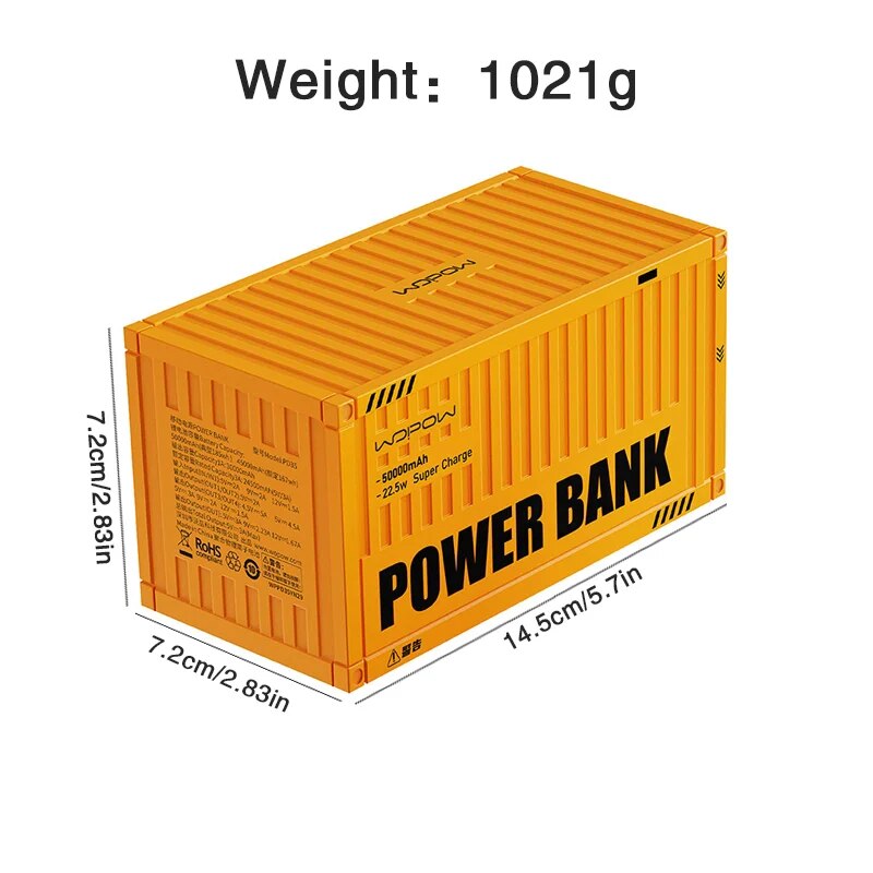 PowerVault | Powerbank in container-stijl – Draagbare USB-oplader met hoge capaciteit en snellaadfunctie