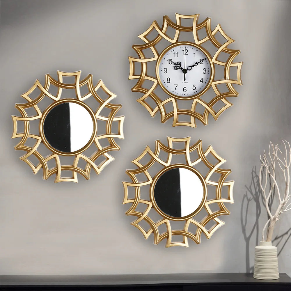 Luxora | 3-Delige Luxe Decoratieve Klok & Spiegel Set - Elegante Vintage Wanddecoratie