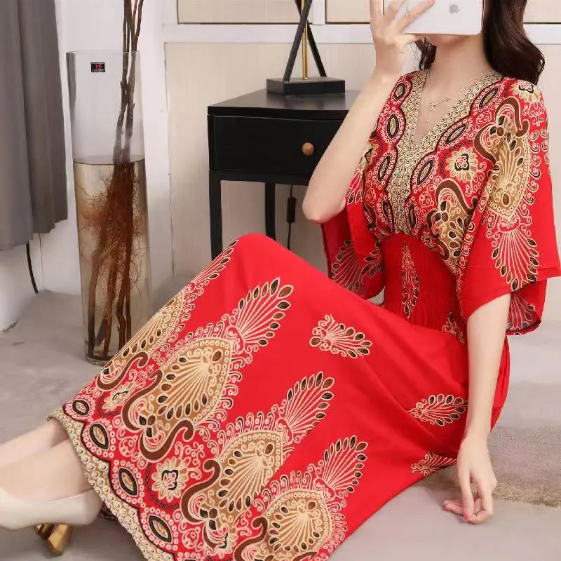 Morya | Boho-lange jurk voor dames – Casual maxi-zomerjurk met print