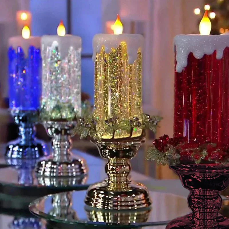 FlickerFrost | Decoratieve glitterkaarslamp – Sprankelende LED-woondecoratie, accent voor feestdagen en feestjes