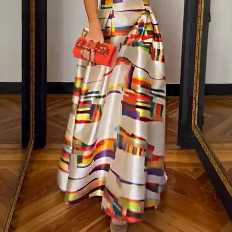 Felyn | Elegante jurk met print voor dames – Geometrische midi-jurk voor zomerse avonden