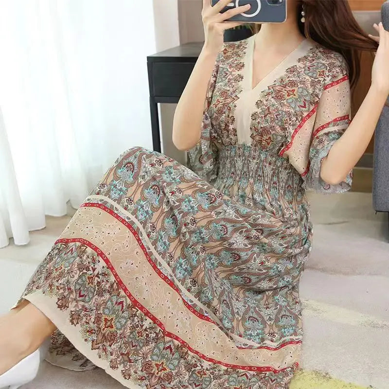 Morya | Boho-lange jurk voor dames – Casual maxi-zomerjurk met print