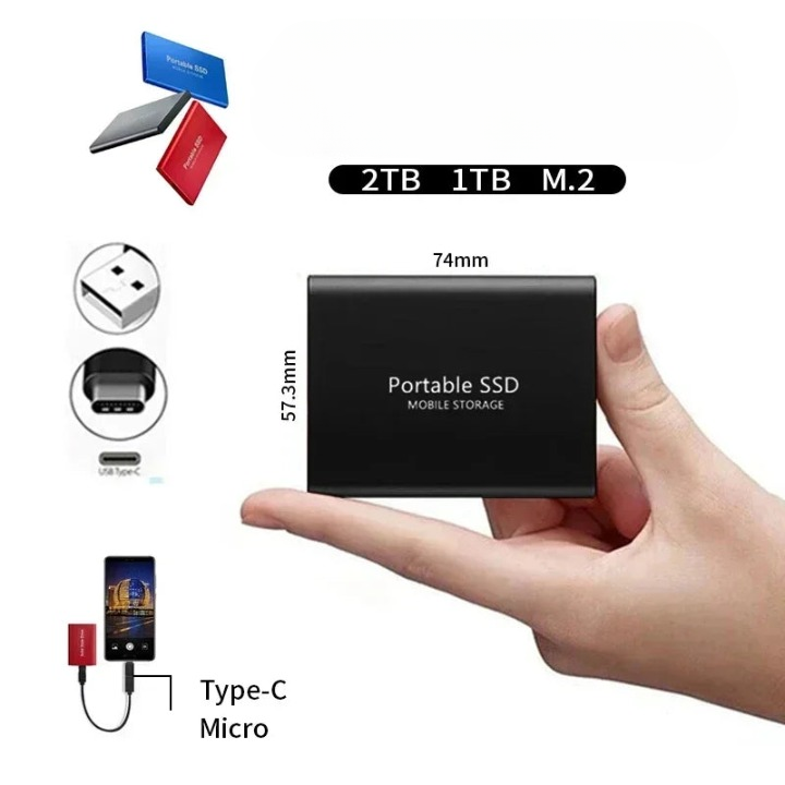 HyperDisk | 2 TB draagbare SSD – Snelle externe harde schijf, schokbestendig, voor pc en laptop
