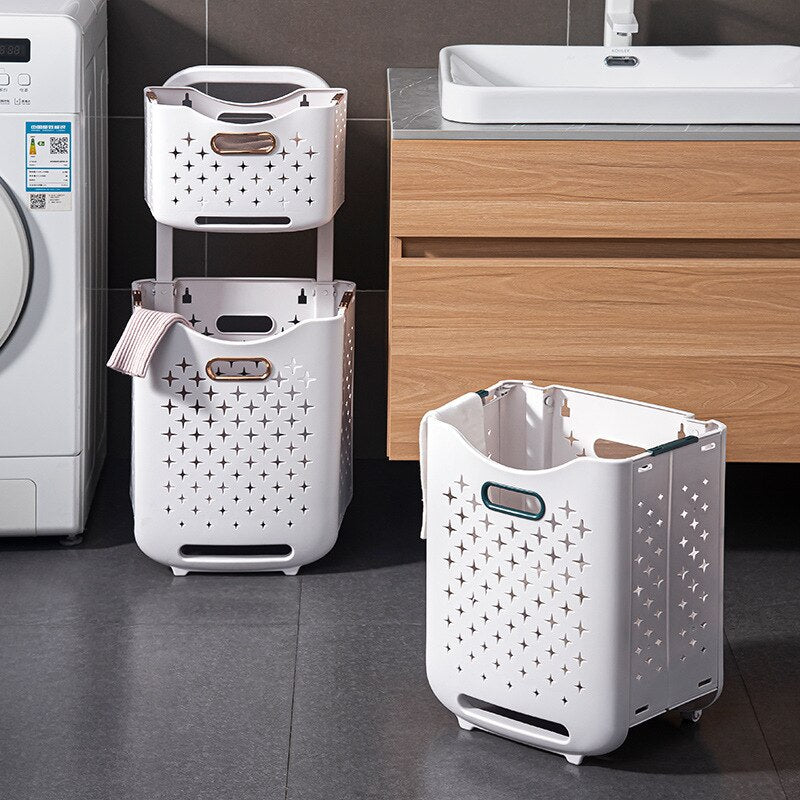 FlowCart | 2-laags verrijdbare opbergmand organizer – Stapelbare kunststof opbergwagen met wielen