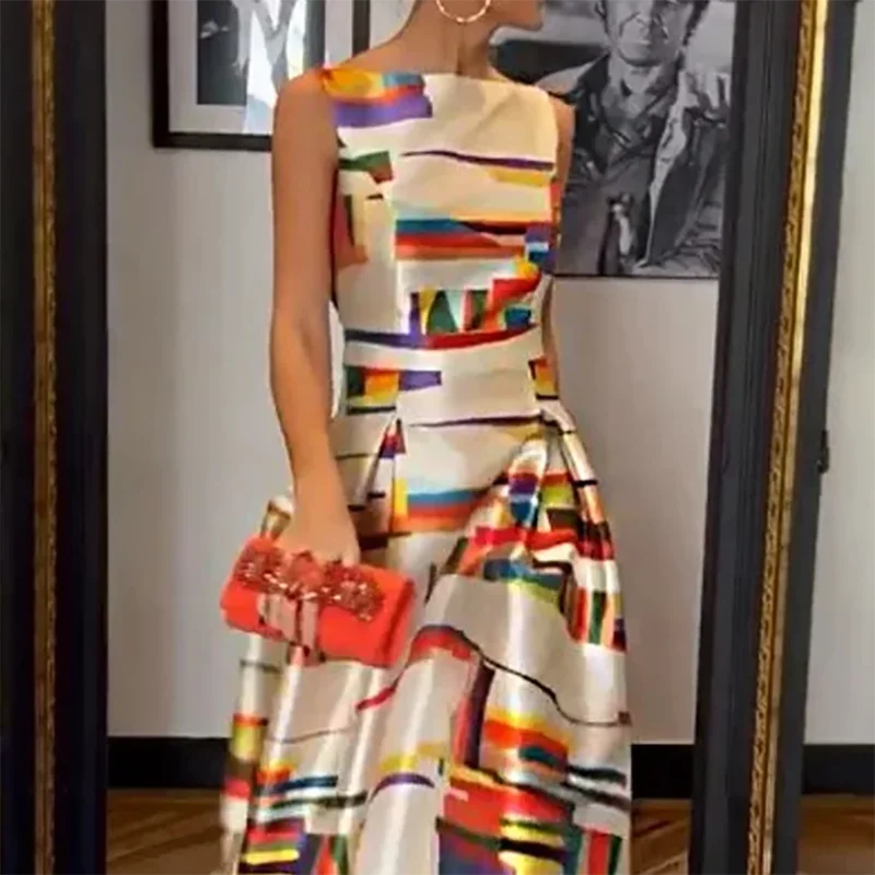 Felyn | Elegante jurk met print voor dames – Geometrische midi-jurk voor zomerse avonden