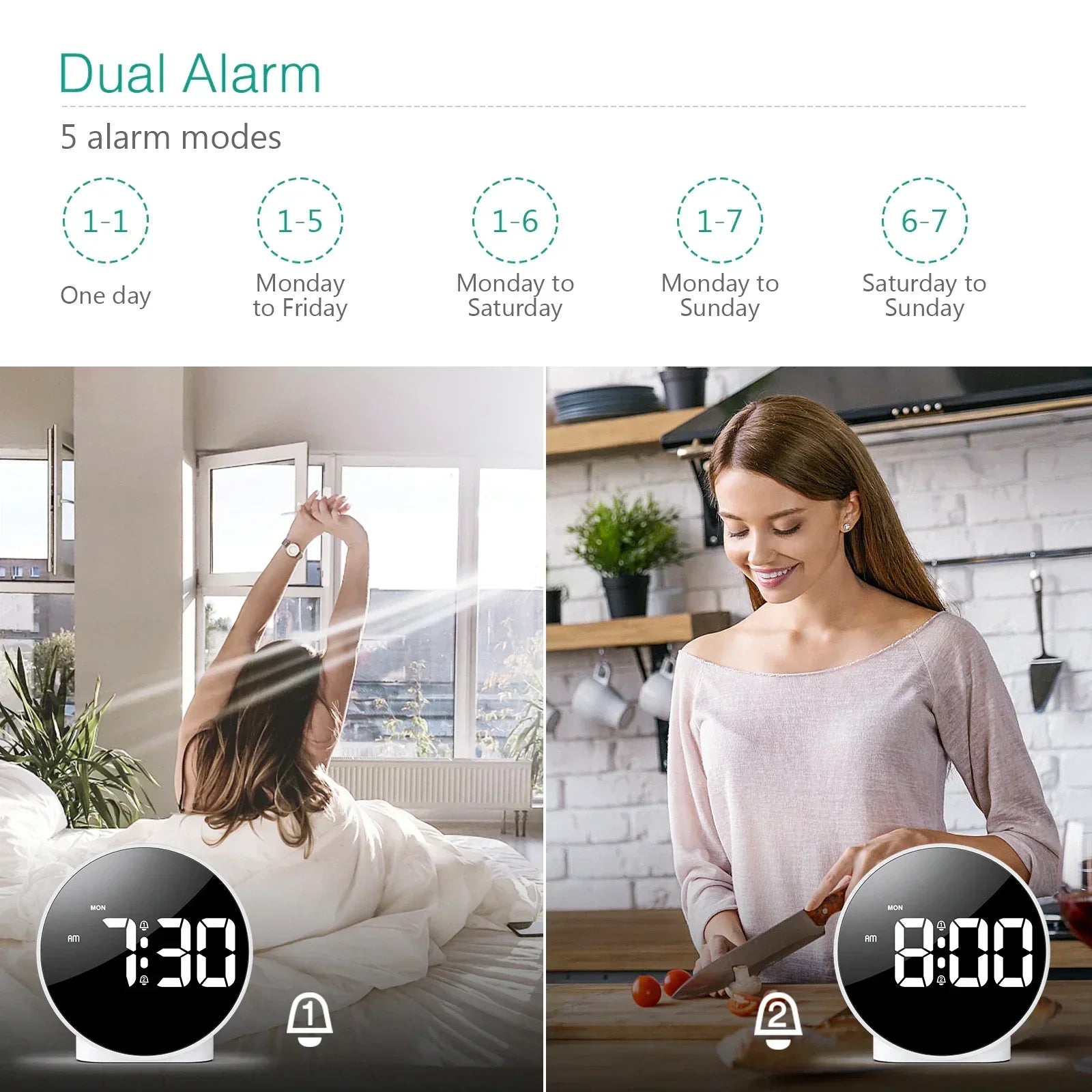 LumoTime | LED digitale tafelklok - dimbaar display, alarm, nachtlampje, USB-voeding, moderne bureauklok