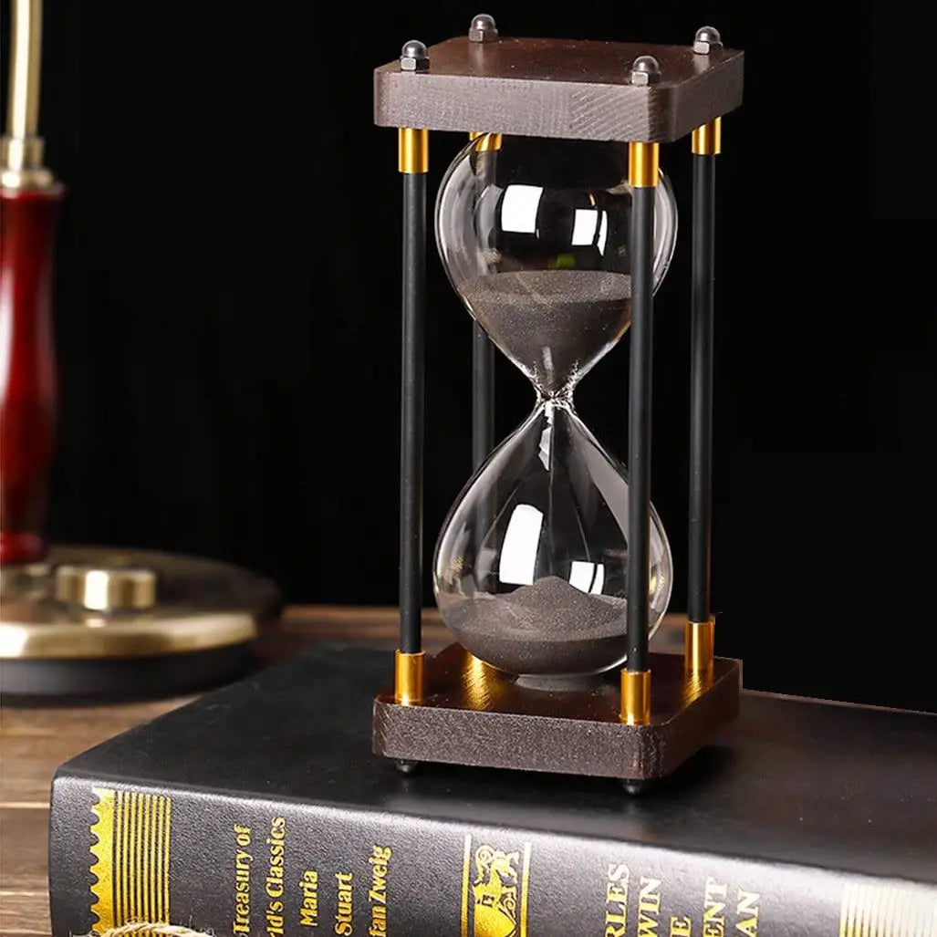 HourLuxe | Klassiek Zandloper met Houten Standaard, Zandloper Home Decor, Bureau Ornament