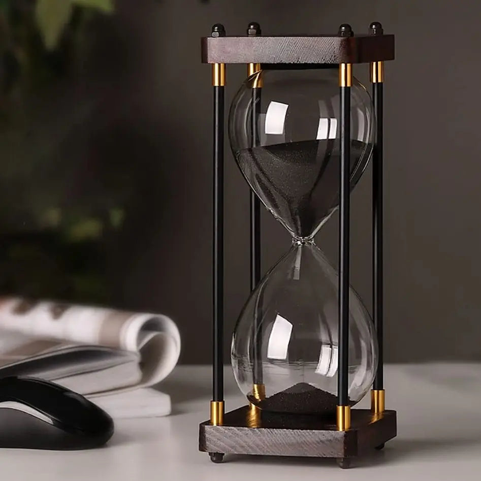 HourLuxe | Klassiek Zandloper met Houten Standaard, Zandloper Home Decor, Bureau Ornament