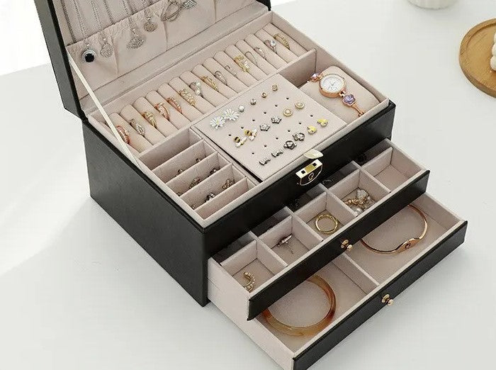 EleganceBox | Sieradendoos van leer met meerdere lagen - Elegante opslag & organisator voor ringen, kettingen, oorbellen