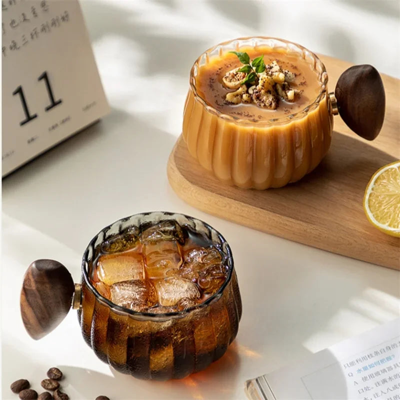 CedarCup | 250ml Glazen Mok met Houten Handvat, Elegante Rustieke Thee- & Koffiemok