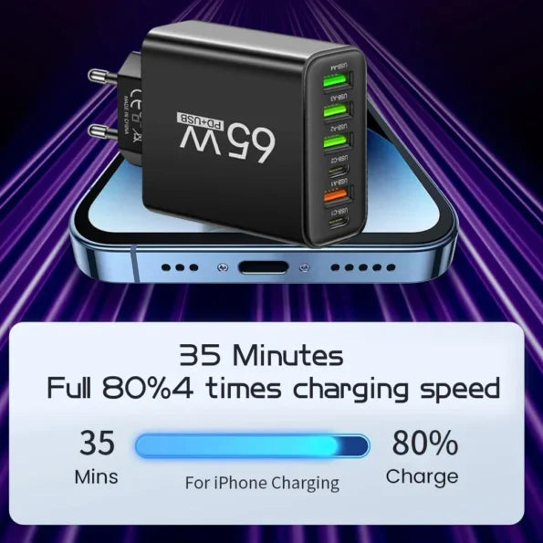 ChargeMax | Oplaadstation voor meerdere apparaten - 6-in-1 snelle oplader voor thuis en onderweg