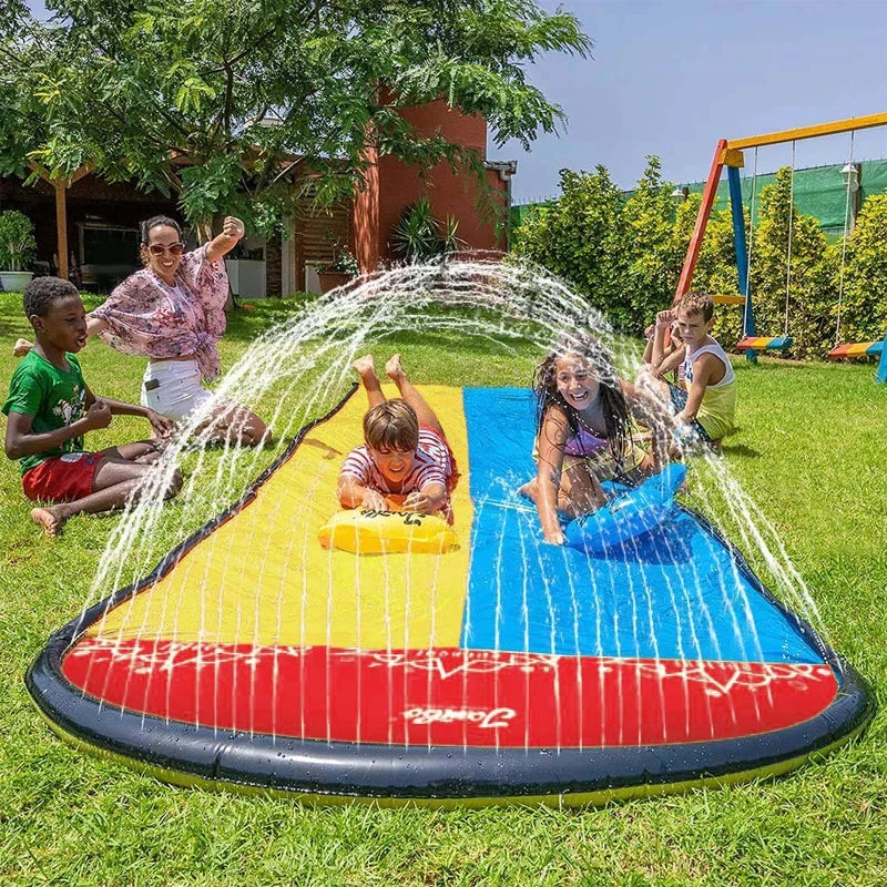 HydroHop | Opblaasbare waterglijbaan voor kinderen - glijbaan met sproeier, buitenspeelgoed voor in de achtertuin