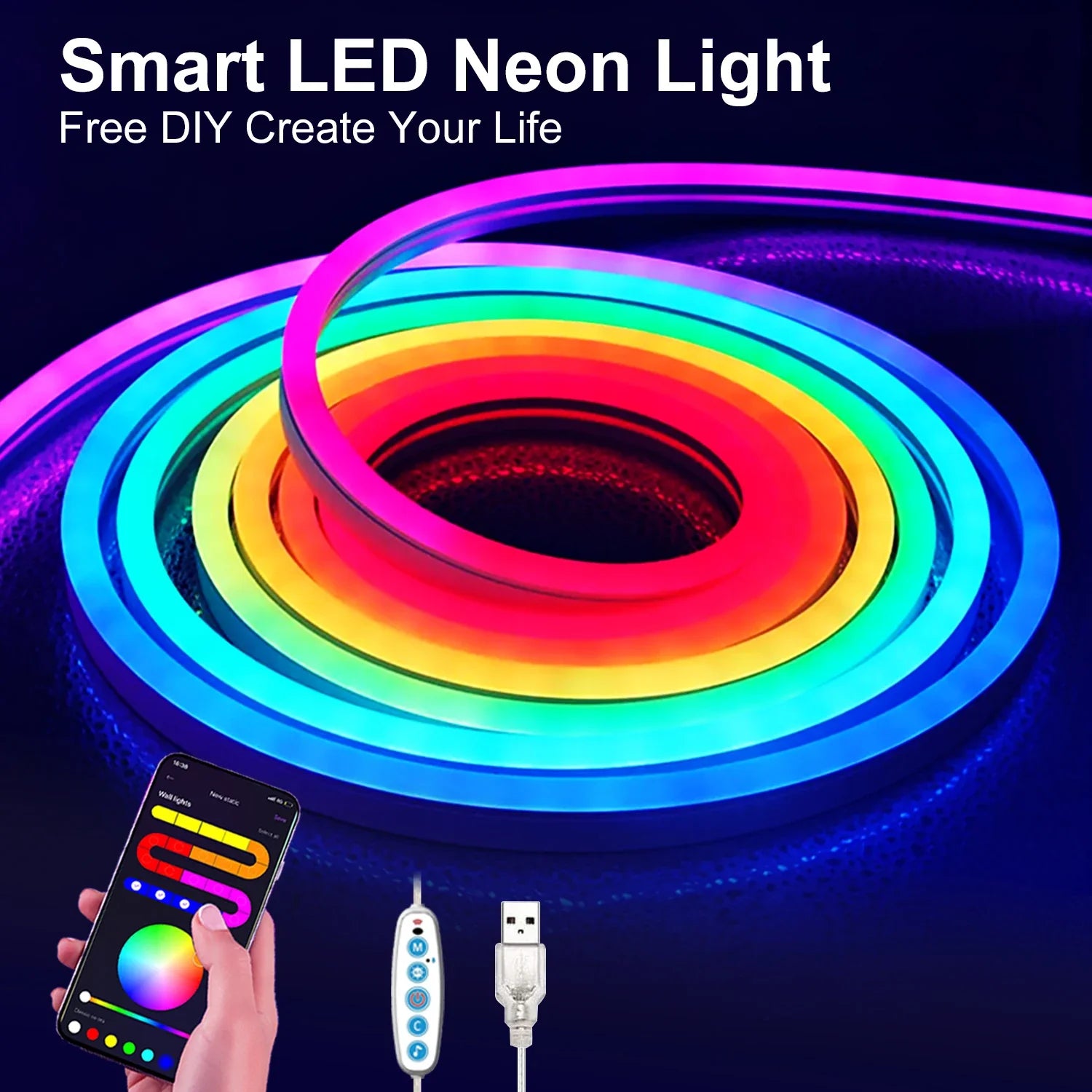 GlowBeat | Neon Muziek Sync LED Stripverlichting - RGB kleur veranderende LED verlichting voor TV, Kamer, Home Decor, USB-aangedreven