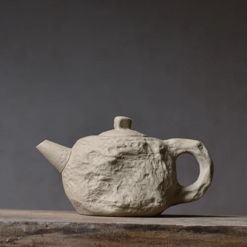 TerraBrew | Ambachtelijke rustieke stenen textuur theepotset – keramische theepot met kopjes, handgemaakt