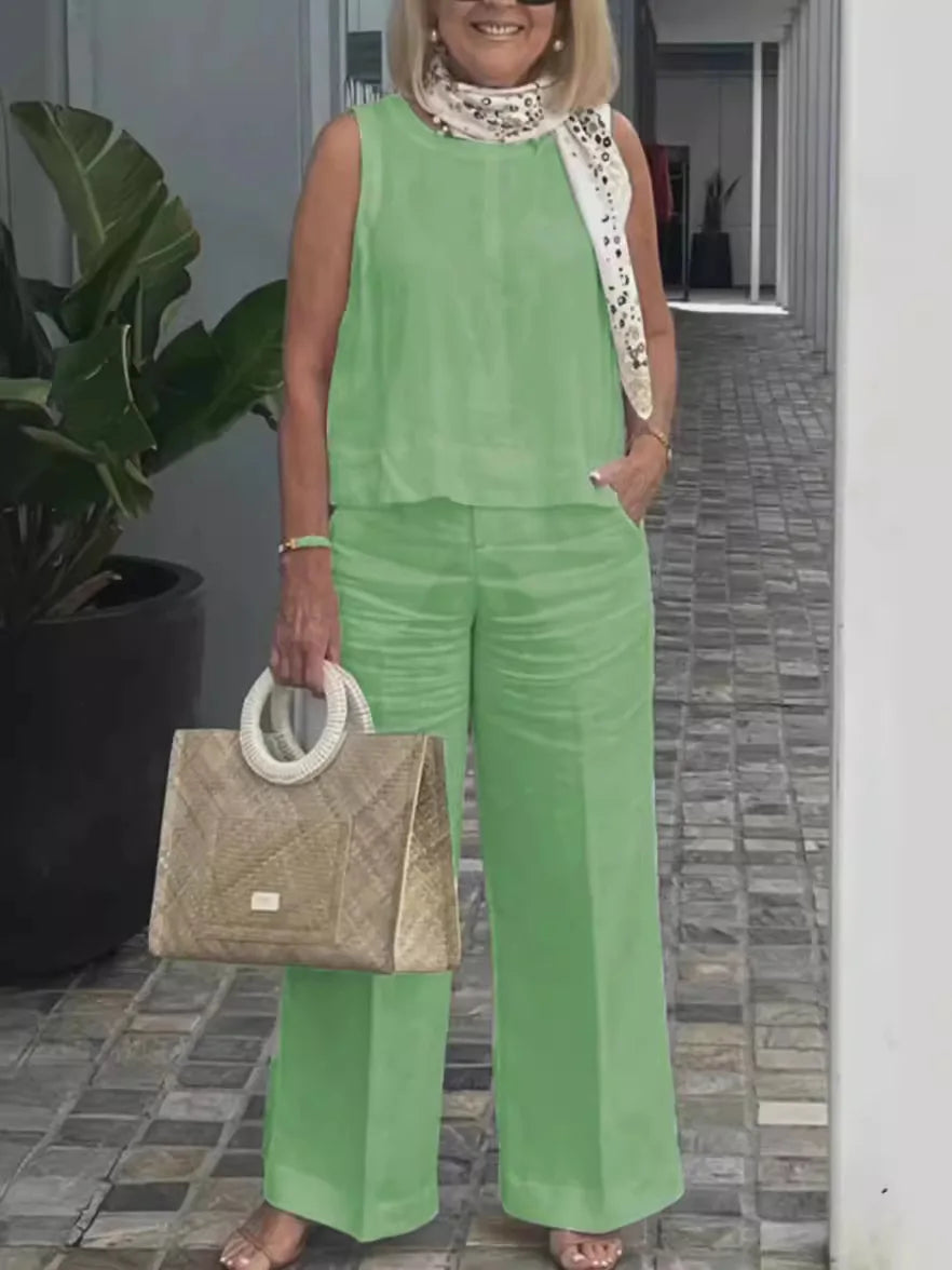 Jylia | Zomerse linnen set voor dames – Casual tweedelige outfit van katoenmix