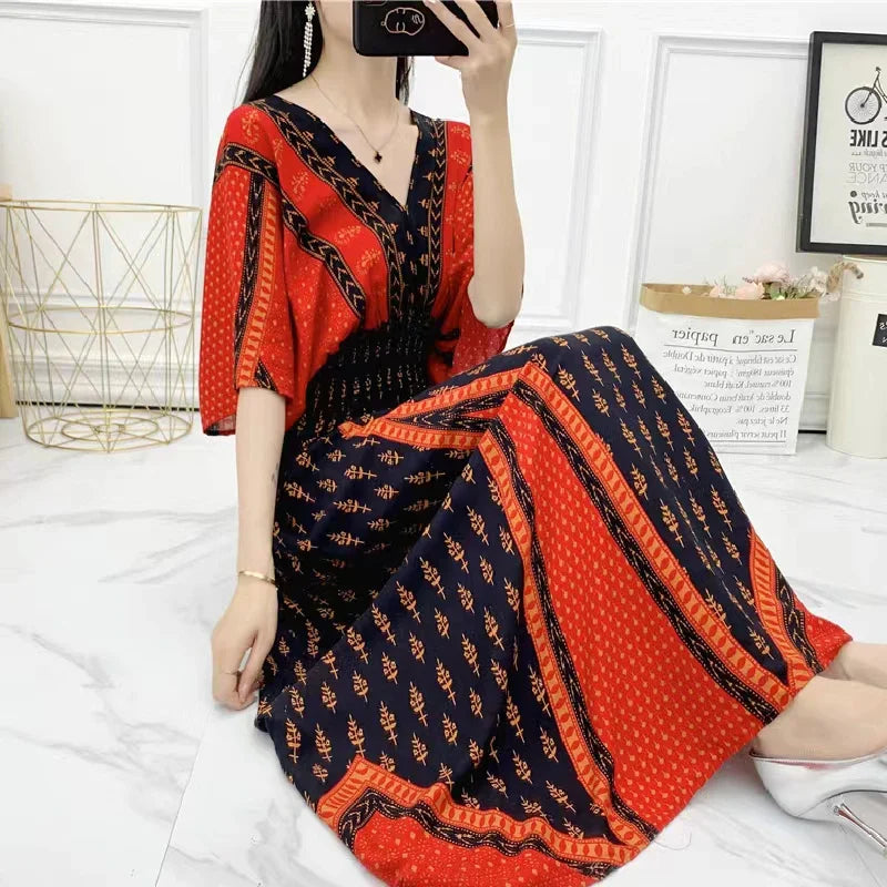 Morya | Boho-lange jurk voor dames – Casual maxi-zomerjurk met print
