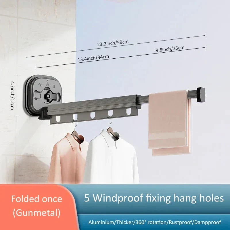 QuickRack | Opvouwbaar droogrek met zuignap - Ruimtebesparend, wandbevestiging