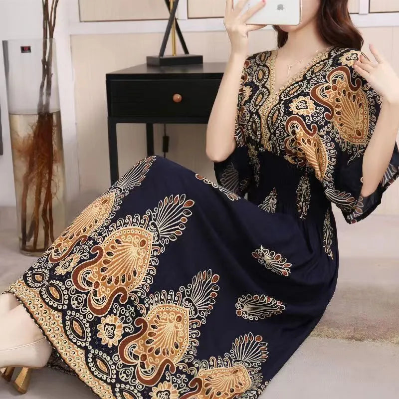 Morya | Boho-lange jurk voor dames – Casual maxi-zomerjurk met print