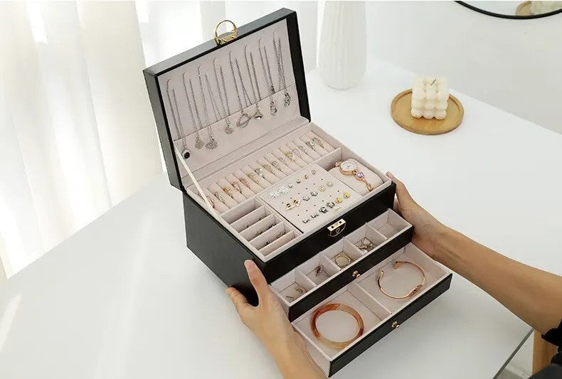 EleganceBox | Sieradendoos van leer met meerdere lagen - Elegante opslag & organisator voor ringen, kettingen, oorbellen