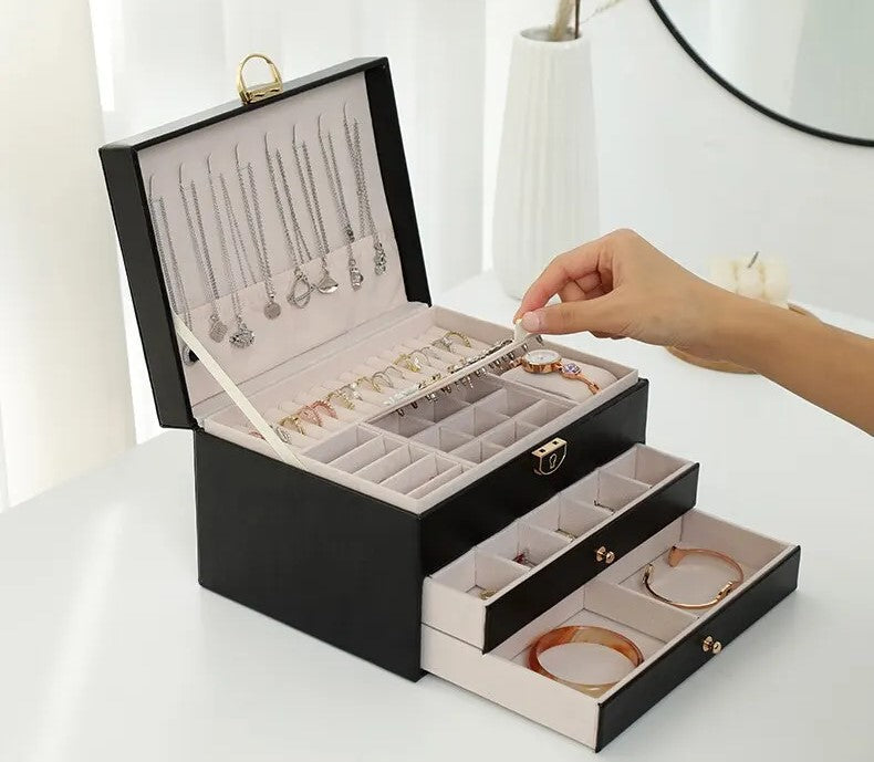EleganceBox | Sieradendoos van leer met meerdere lagen - Elegante opslag & organisator voor ringen, kettingen, oorbellen