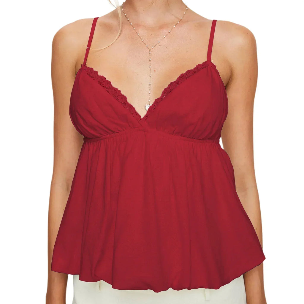 Vaine | Tanktop met kanten rand voor dames - Soepelvallende mouwloze zomertop