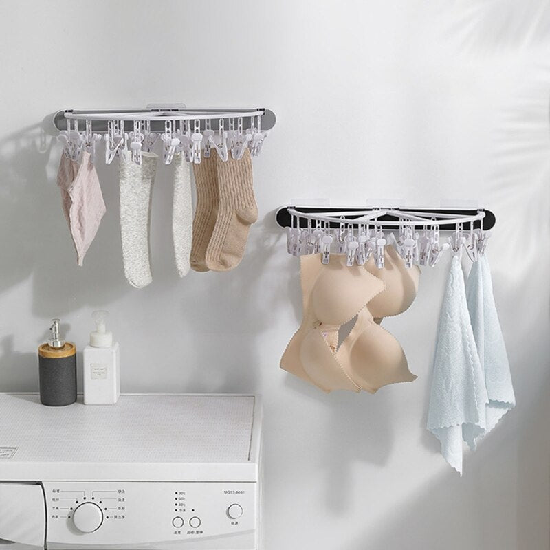 SockFold | Opvouwbare wandgemonteerde sokkendroger – Compact plastic wasrek voor snel en georganiseerd drogen