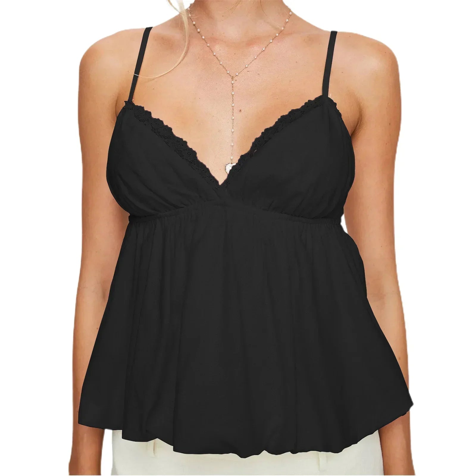 Vaine | Tanktop met kanten rand voor dames - Soepelvallende mouwloze zomertop