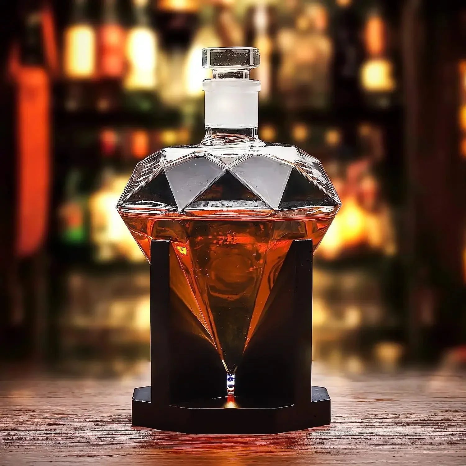 CrystalDrop | Whiskey karaf - Diamant - 1000ml Inhoud met Houten Houder