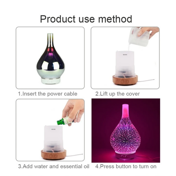 AromaBurst | 3D Glass Vase Aroma Diffuser with LED Color Changing Lights – Essential Oil Diffuser