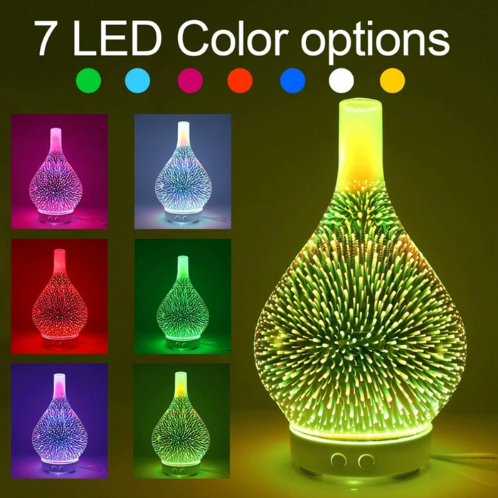 AromaBurst | 3D Glass Vase Aroma Diffuser with LED Color Changing Lights – Essential Oil Diffuser