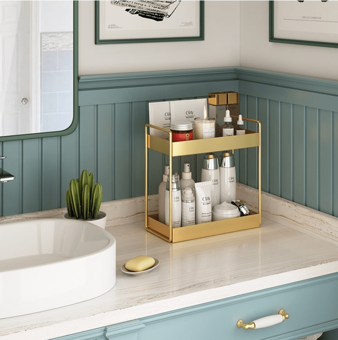 EleganceTray | Luxe Goud Metalen Opbergbakje - Glimmend Dienblad voor Ijdelheid & Badkamer