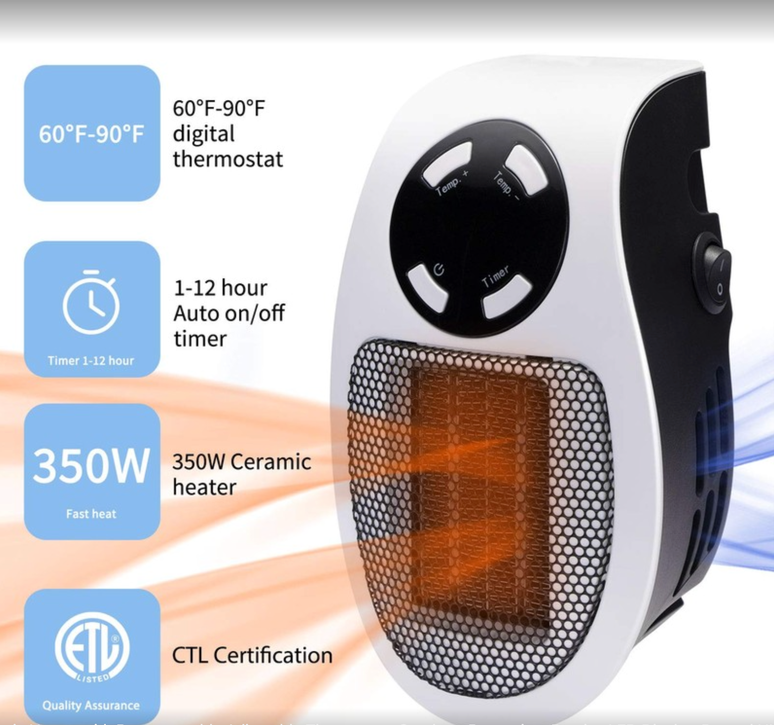 HeatBreeze | Draagbare elektrische ventilatorkachel met afstandsbediening – snelle verwarming