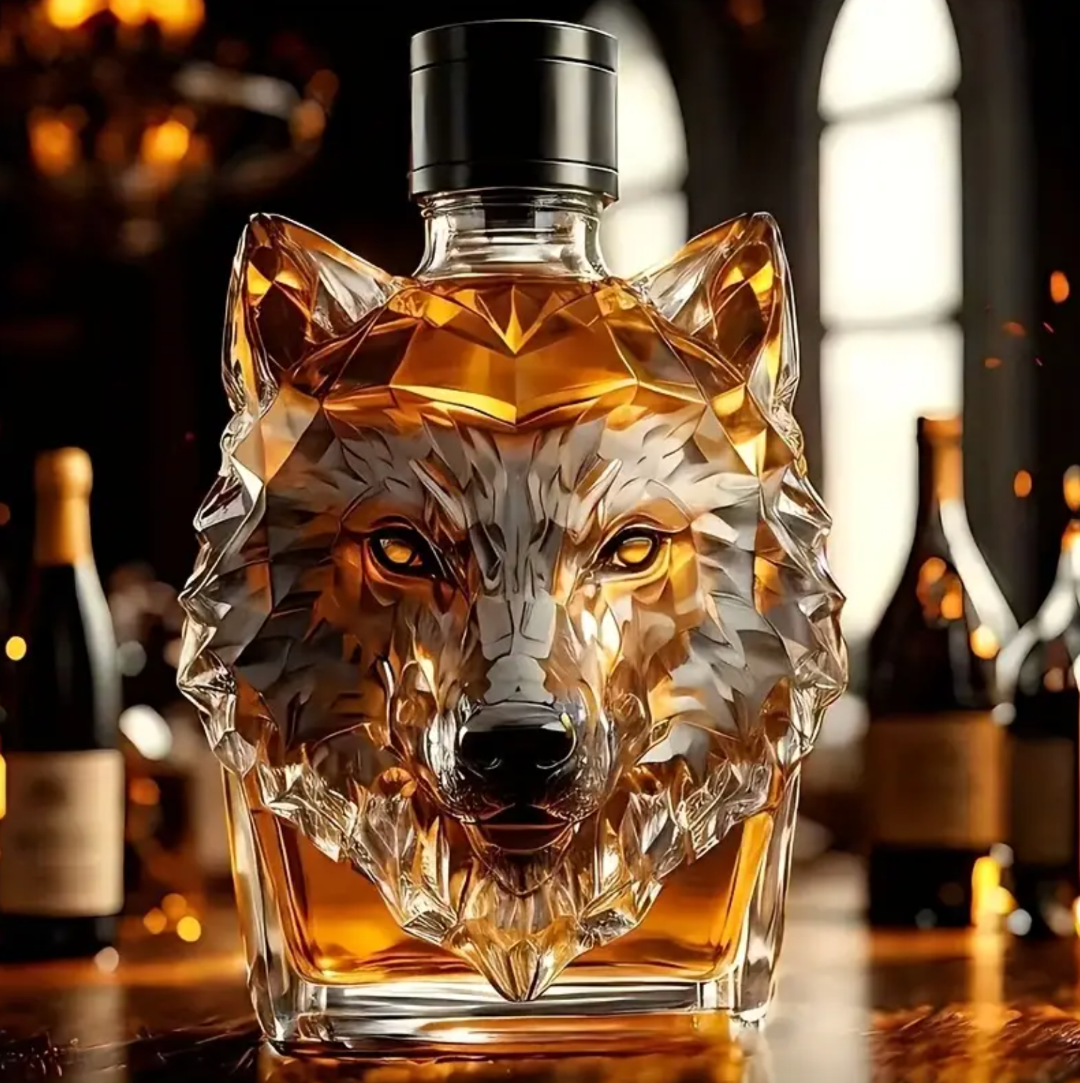 AlphaPour | Spirit wolf whisky karaf, glazen drankfles met premium stop, uniek wolfontwerp,