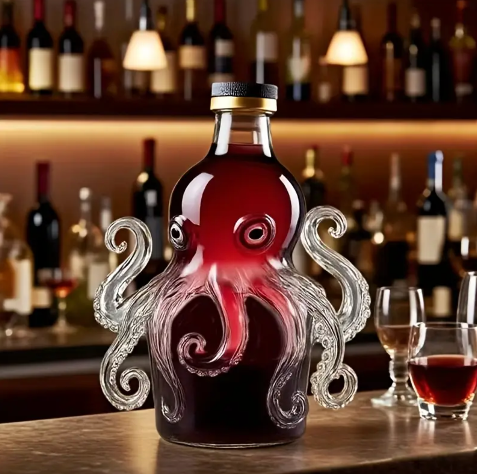 OctaVino | Octopus-wijnkaraf – Glazen karaf voor sterke drank, uniek decoratiestuk voor thuisbar en tafel