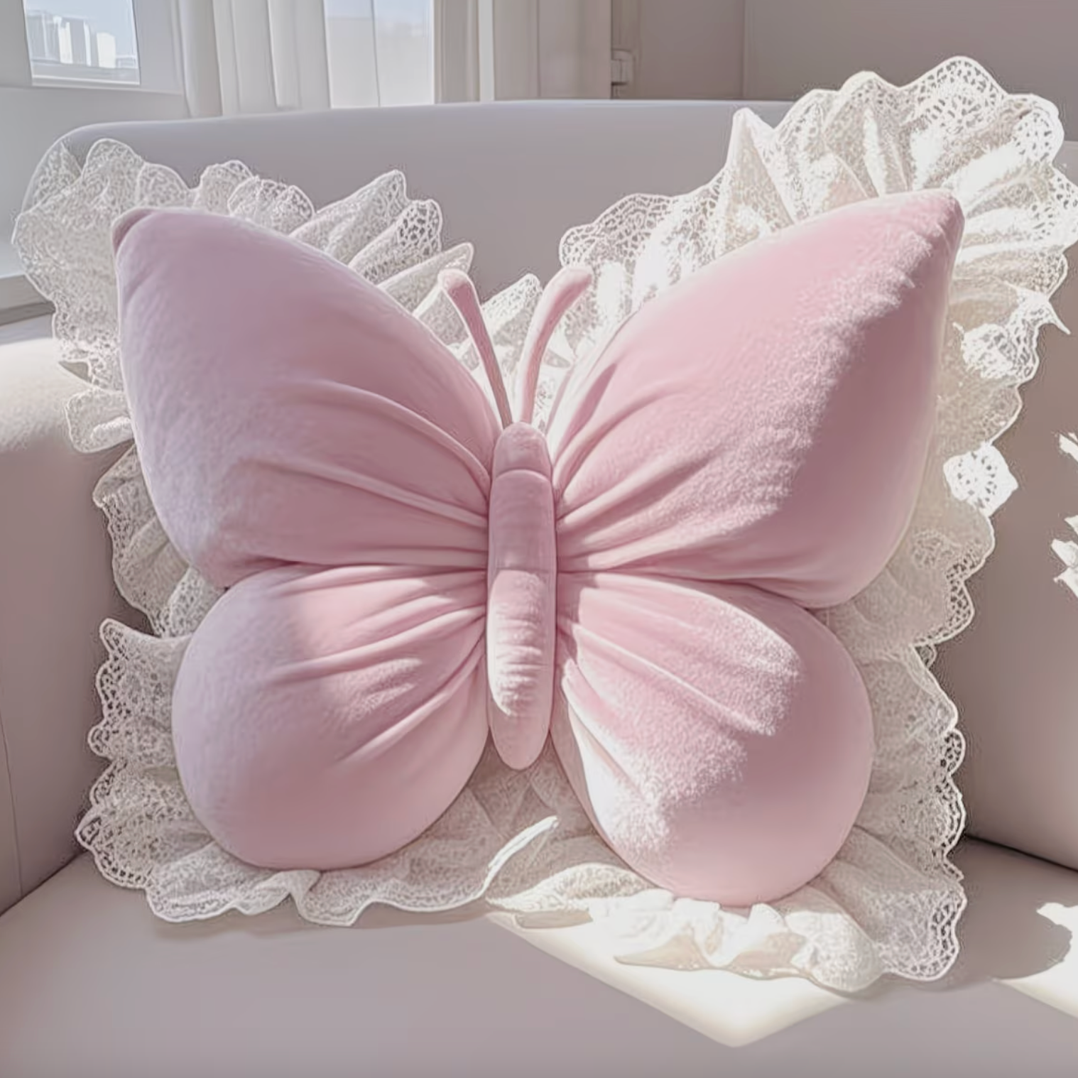 WingBella | Kanten Vlinder Kussen – Elegant Decoratief Sierkussen voor Slaapkamer, Bank, en Volwassenenkamer