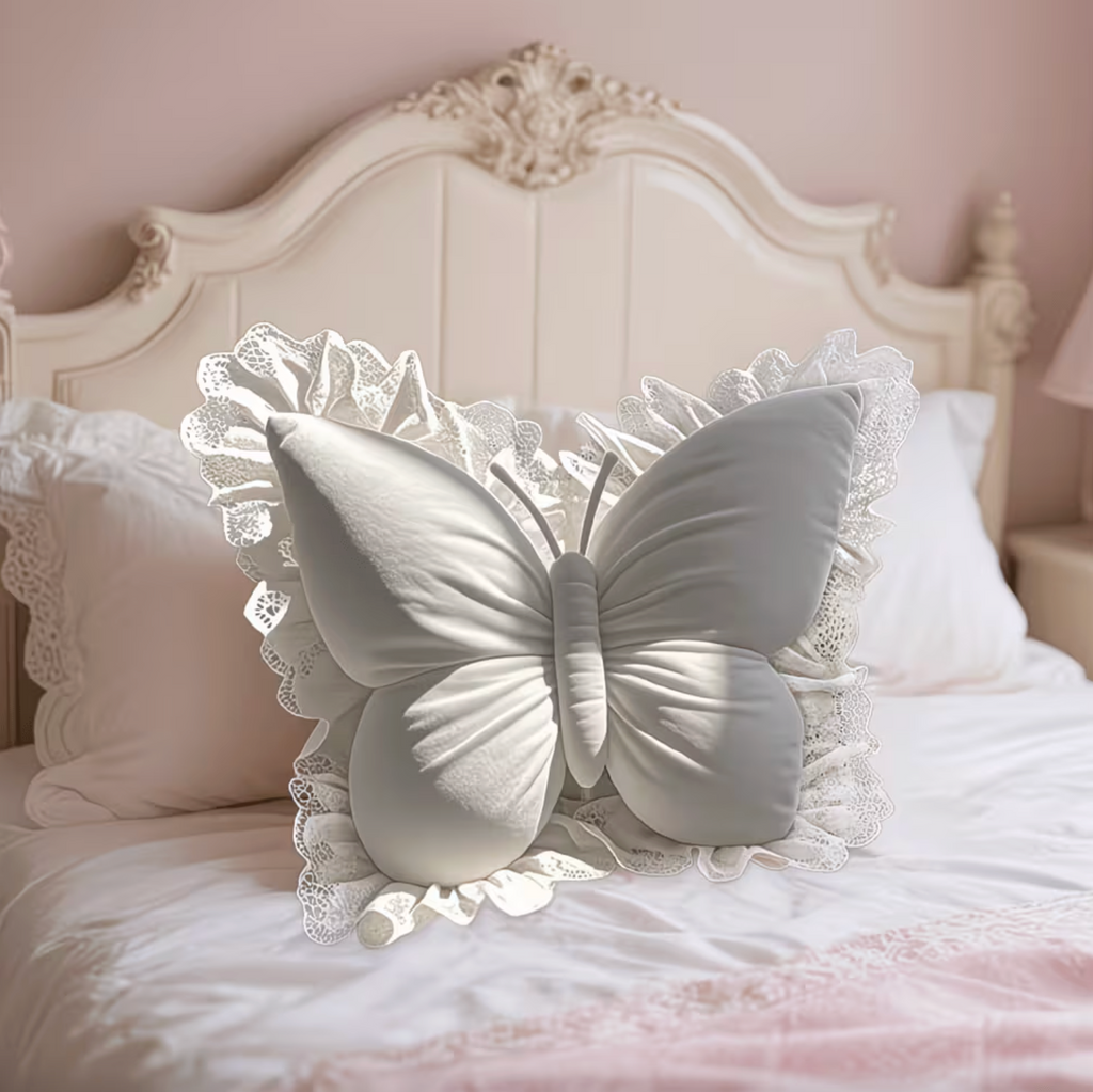 WingBella | Kanten Vlinder Kussen – Elegant Decoratief Sierkussen voor Slaapkamer, Bank, en Volwassenenkamer